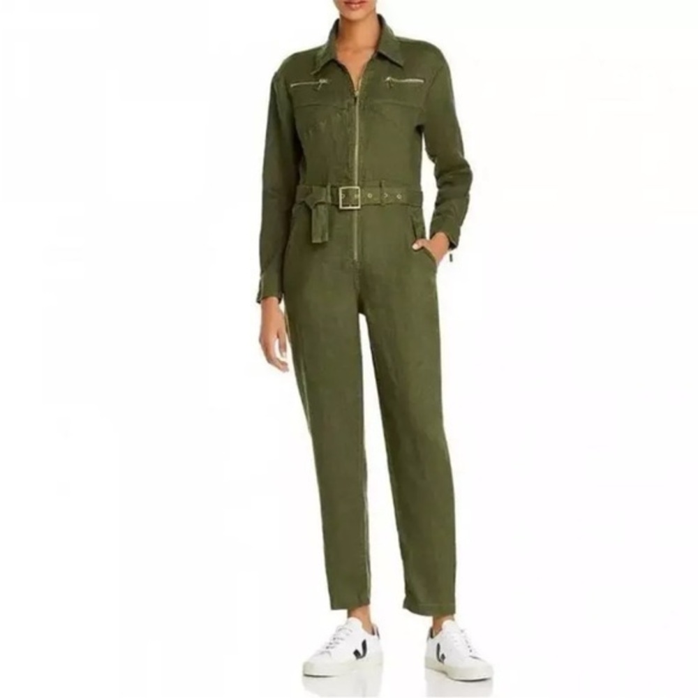 WeWoreWhat Olive Green Linen Belted Jumpsuit Size Medium